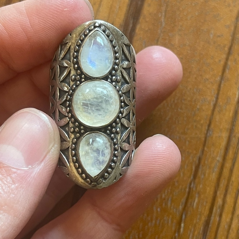 Sterling silver moonstone and flower of life ring